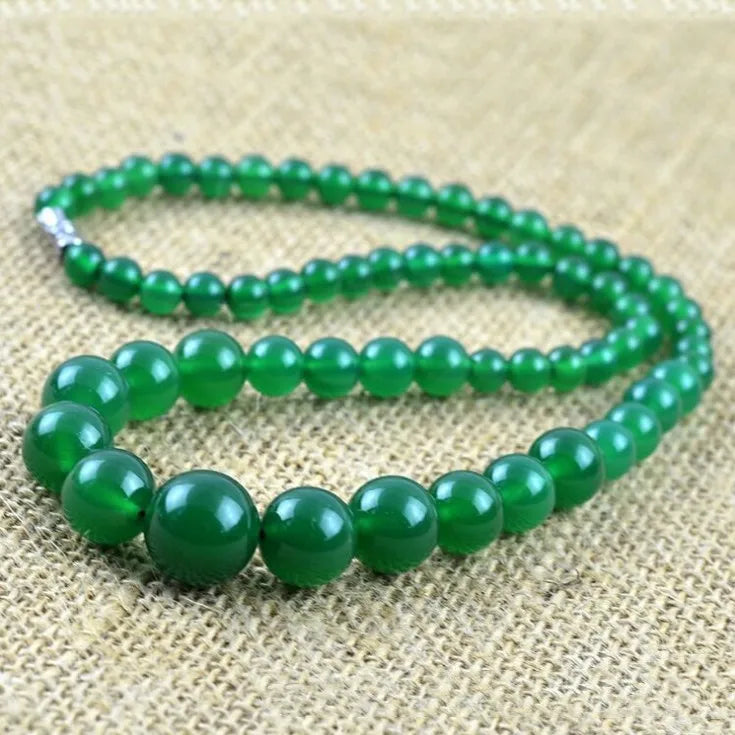 Green Agate Pearl Necklace, Women's Chalcedony Chain
