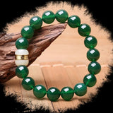 Green Agate Round Beads Bracelet with Inlaid Jade, Single Loop Bracelet