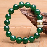 Green Agate Round Beads Bracelet with Inlaid Jade, Single Loop Bracelet