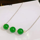 Green Agate Round Beads Pendant Chalcedony Pearl Necklace
