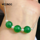 Green Agate Round Beads Pendant Chalcedony Pearl Necklace