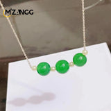 Green Agate Round Beads Pendant Chalcedony Pearl Necklace