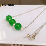 Green Agate Round Beads Pendant Chalcedony Pearl Necklace