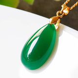 Green Agate Water Drop Pendant Necklace Lucky Amulet Sweater Chain