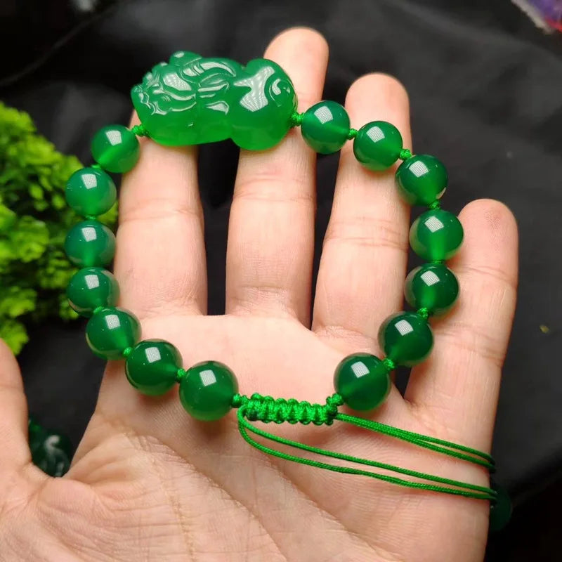 Green Agate & Chalcedony Round Beads Bracelet