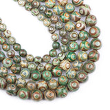 Green Agates Dzi Eyes Beads 8/10/12MM Round Spacer Loose Beads
