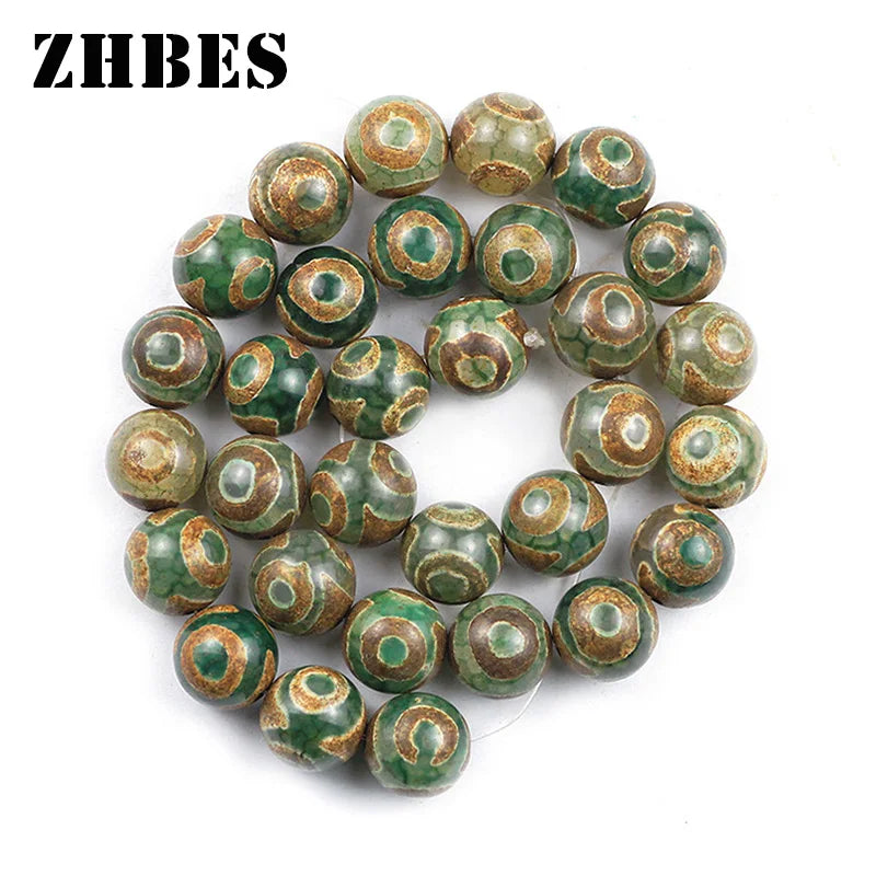 Green Agates Dzi Eyes Beads 8/10/12MM Round Spacer Loose Beads