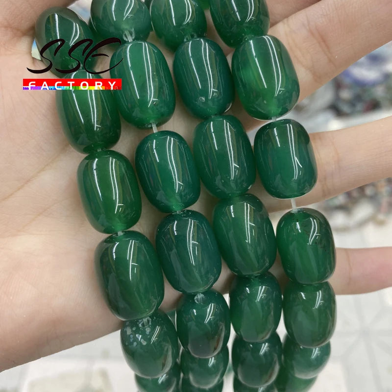 Green Agates Barrel Shape Beads for Jewelry Making 13x18mm 10x14mm