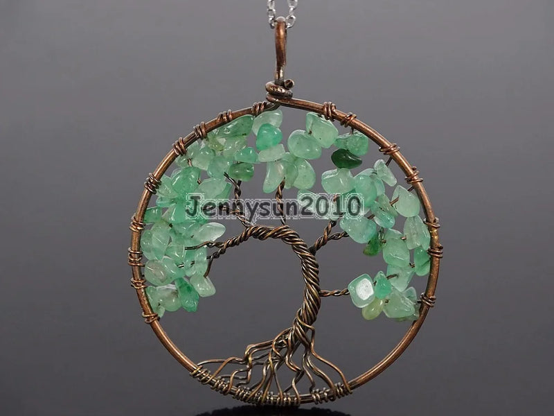 Green Aventurin Reiki Chakra Tree of Life Pendant Necklace