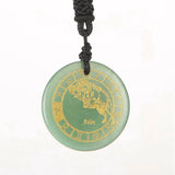 Green Aventurine 12 Constellations Necklace Hand Carved Pendant Healing Crystal