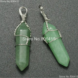 Green Aventurine Gems Wire Wrap Pointed Chakra Pendant Set