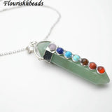 Green Aventurine Jade Stone Point Pendant Necklace with Chakra Chains