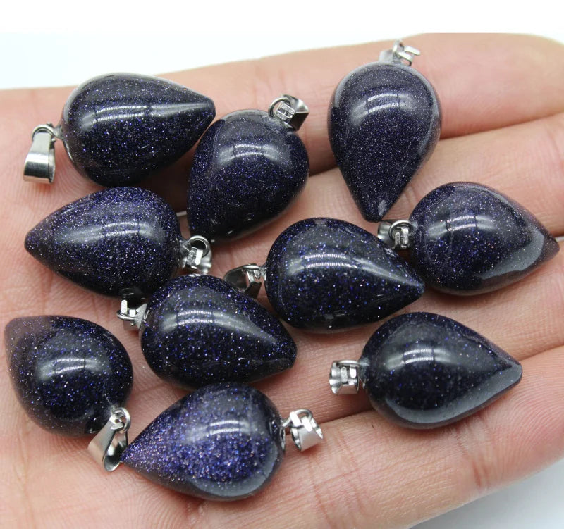 Green Aventurine Pendant Mix Sand Stone for Jewelry DIY 12pcs