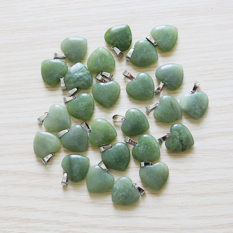 Green Aventurine Stone Heart Pendant Necklace DIY Gift Charms