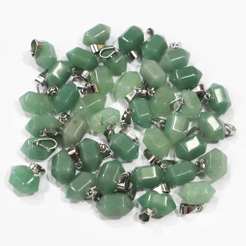 Green Aventurine Stone Hexagonal Pillar Necklace Pendant
