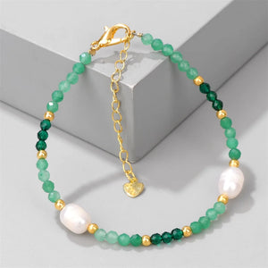 Green Aventurines Pearl Charm Bracelet Adjustable Chain Healing