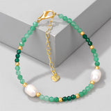 Green Aventurines Pearl Charm Bracelet Adjustable Chain Healing