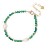 Green Aventurines Pearl Charm Bracelet Adjustable Chain Healing