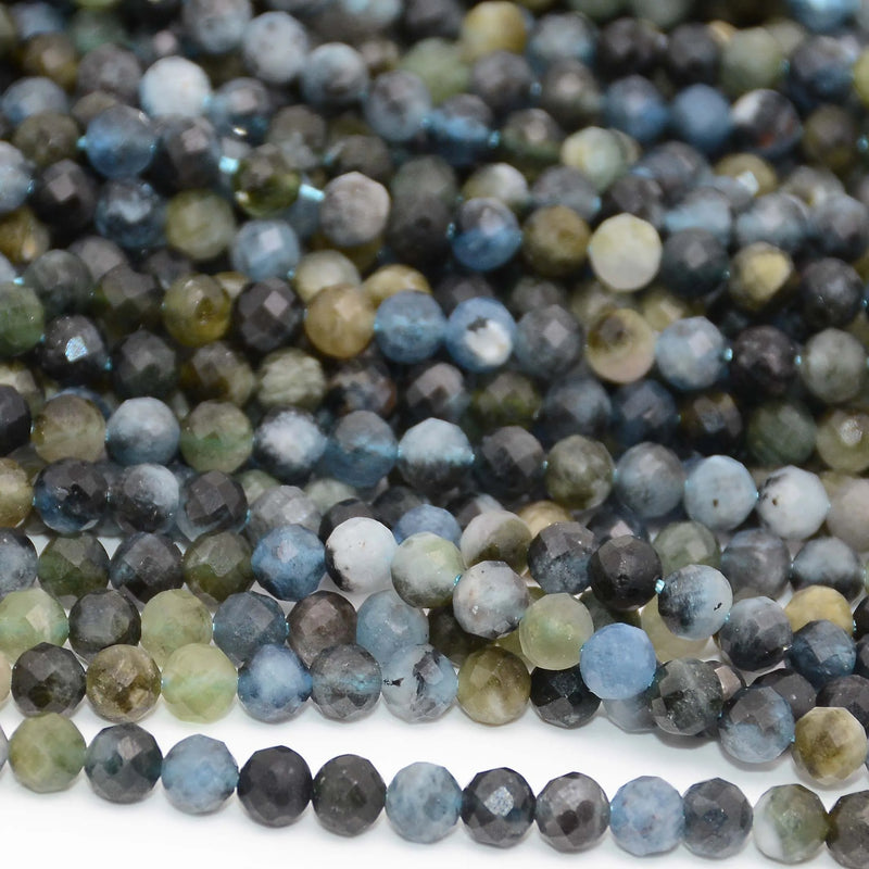 Natural Green + Aquamarine Faceted Round Beads 5mm
