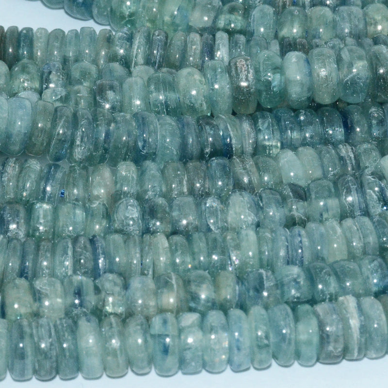 Natural Green-Blue Kyanite Slice Rondelle Beads 7mm Madagascar