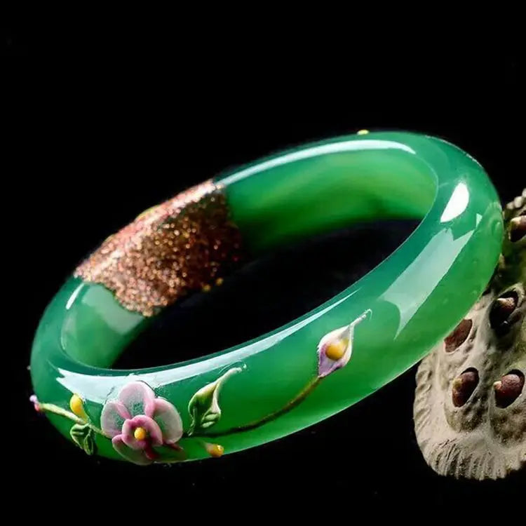 Green Peacock & Flower Bracelet Bangle for Women