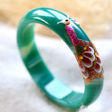 Green Peacock & Flower Bracelet Bangle Gift Women Jades Jewelry