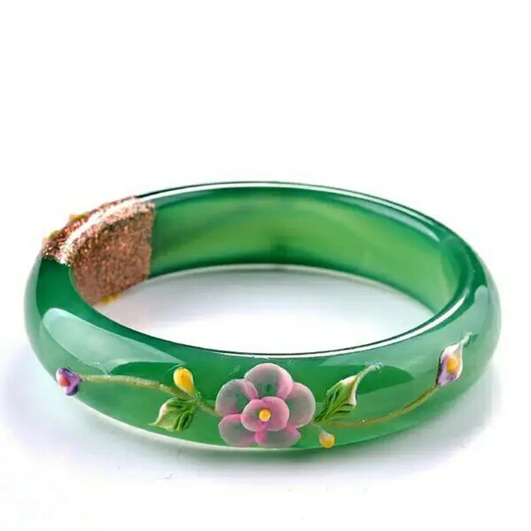Green Peacock & Flower Bracelet Bangle for Women