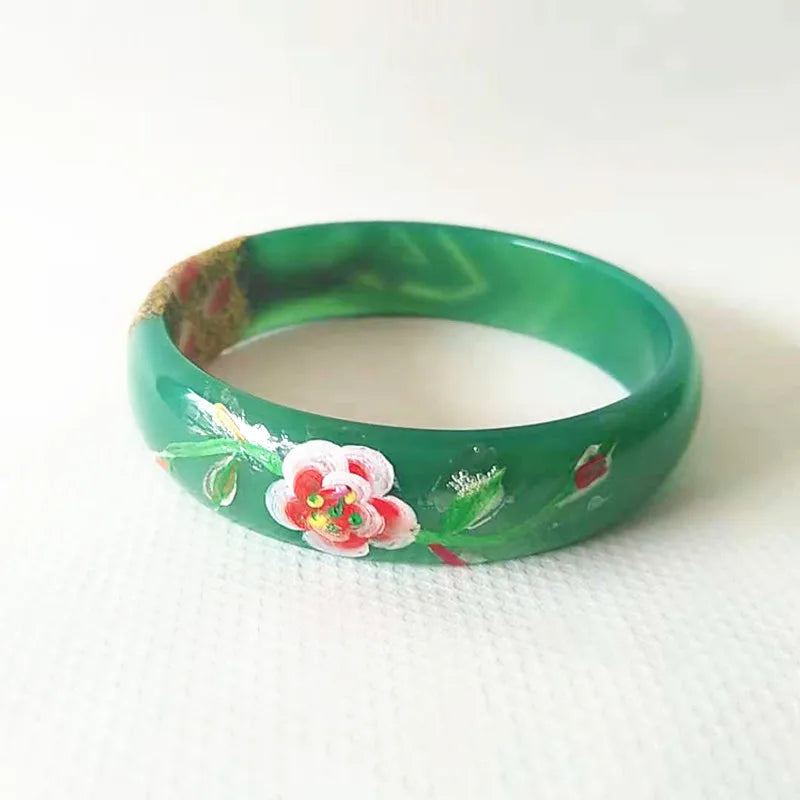 Green Peacock & Flower Bracelet Bangle Gift Women Jades Jewelry