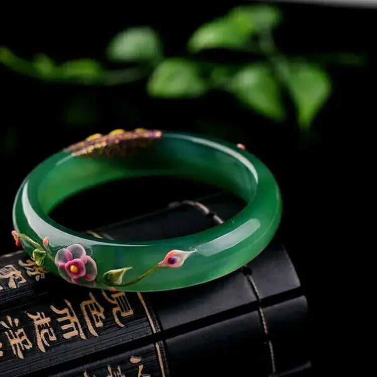 Green Peacock & Flower Bracelet Bangle for Women