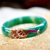 Green Peacock & Flower Bracelet Bangle Gift Women Jades Jewelry