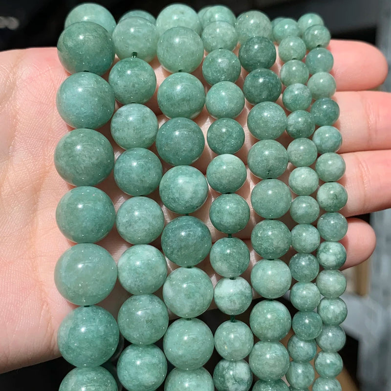 Green Burmese Jades Stone Beads Round Spacer Beads For Jewelry Making 15''