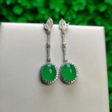Green Chalcedony 925 Silver Earrings Women Hand-Carve Jewelry