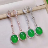 Green Chalcedony 925 Silver Earrings Women Hand-Carve Jewelry