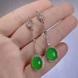 Green Chalcedony 925 Silver Earrings Women Hand-Carve Jewelry