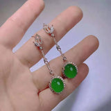 Green Chalcedony 925 Silver Earrings Women Hand-Carve Jewelry
