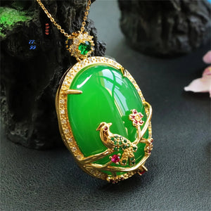 Natural Green Chalcedony Agate Egg Face Necklace