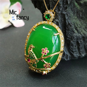 Natural Green Chalcedony Agate Egg Face Necklace