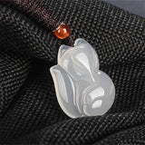Green Chalcedony Fox Jade Pendant Necklace Chinese Carved Charm Amulet