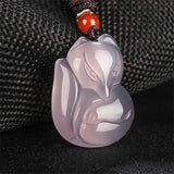 Green Chalcedony Fox Jade Pendant Necklace Chinese Carved Charm Amulet