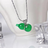 Green Chalcedony Gourd Pendant 925 Agate Necklace