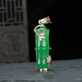Green Chalcedony Bamboo Pendant S925 Silver Inlaid Necklace