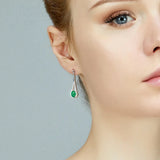 Green Chalcedony Drop Earrings 925 Silver Inlaid Agate Jewelry Gift