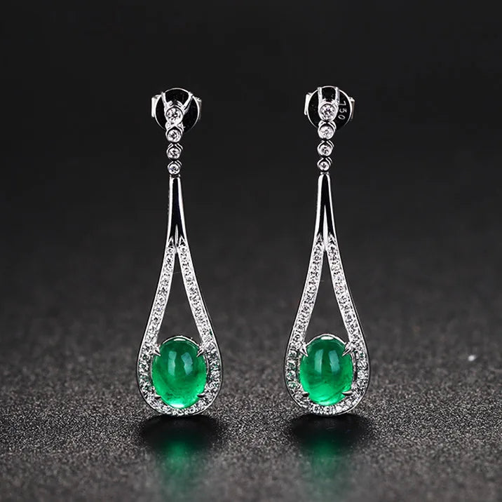 Green Chalcedony Drop Earrings 925 Silver Inlaid Agate Jewelry Gift