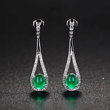 Green Chalcedony Drop Earrings 925 Silver Inlaid Agate Jewelry Gift