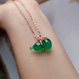 Green Chalcedony Gourd Pendant 925 Silver Agate Necklace