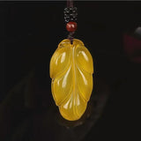 Green Chalcedony Leaf Pendant Necklace, Men Women Agate Jewelry