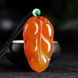 Green Chalcedony Leaf Pendant Necklace, Men Women Agate Jewelry