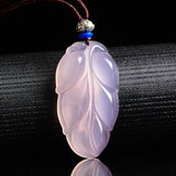 Green Chalcedony Leaf Pendant Necklace, Men Women Agate Jewelry