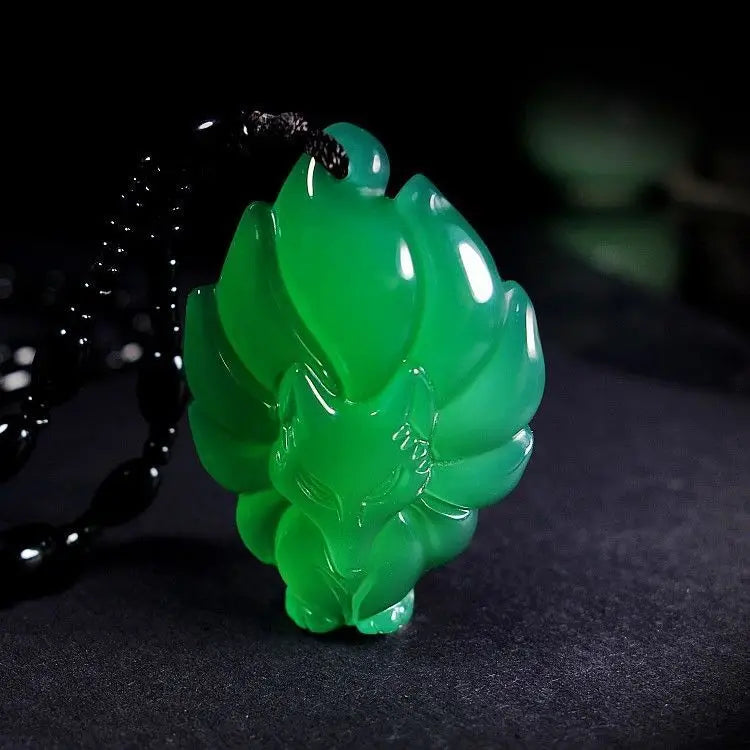 Green Chalcedony Nine-tailed Fox Pendant - Men's & Women's Fox Necklace