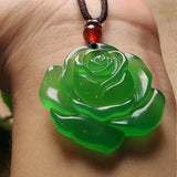 Natural Green Chalcedony Hand-carved Rose Pendant Boutique Jewelry